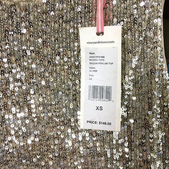 NWT Vineyard Vines Silver Sequin Peplum Top Fun and Flirty XS - Picture 3 of 3